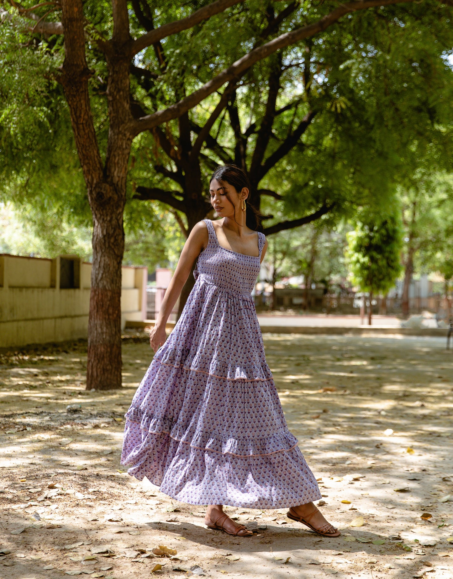 Lilac Printed 3 Tier Dress