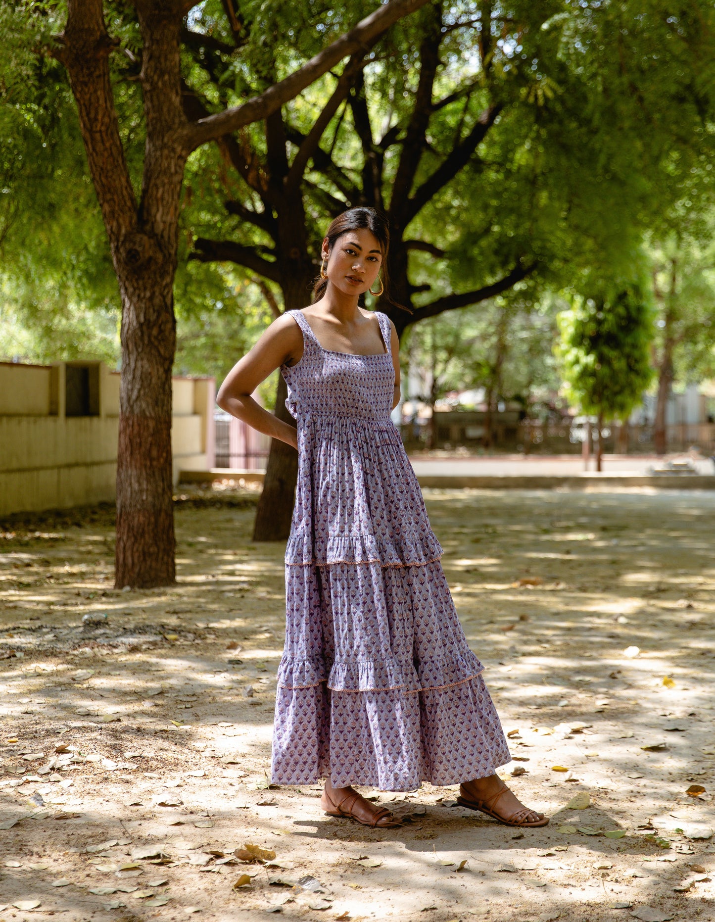 Lilac Printed 3 Tier Dress