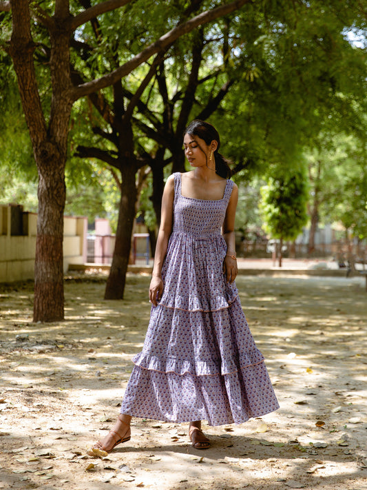 Lilac Printed 3 Tier Dress