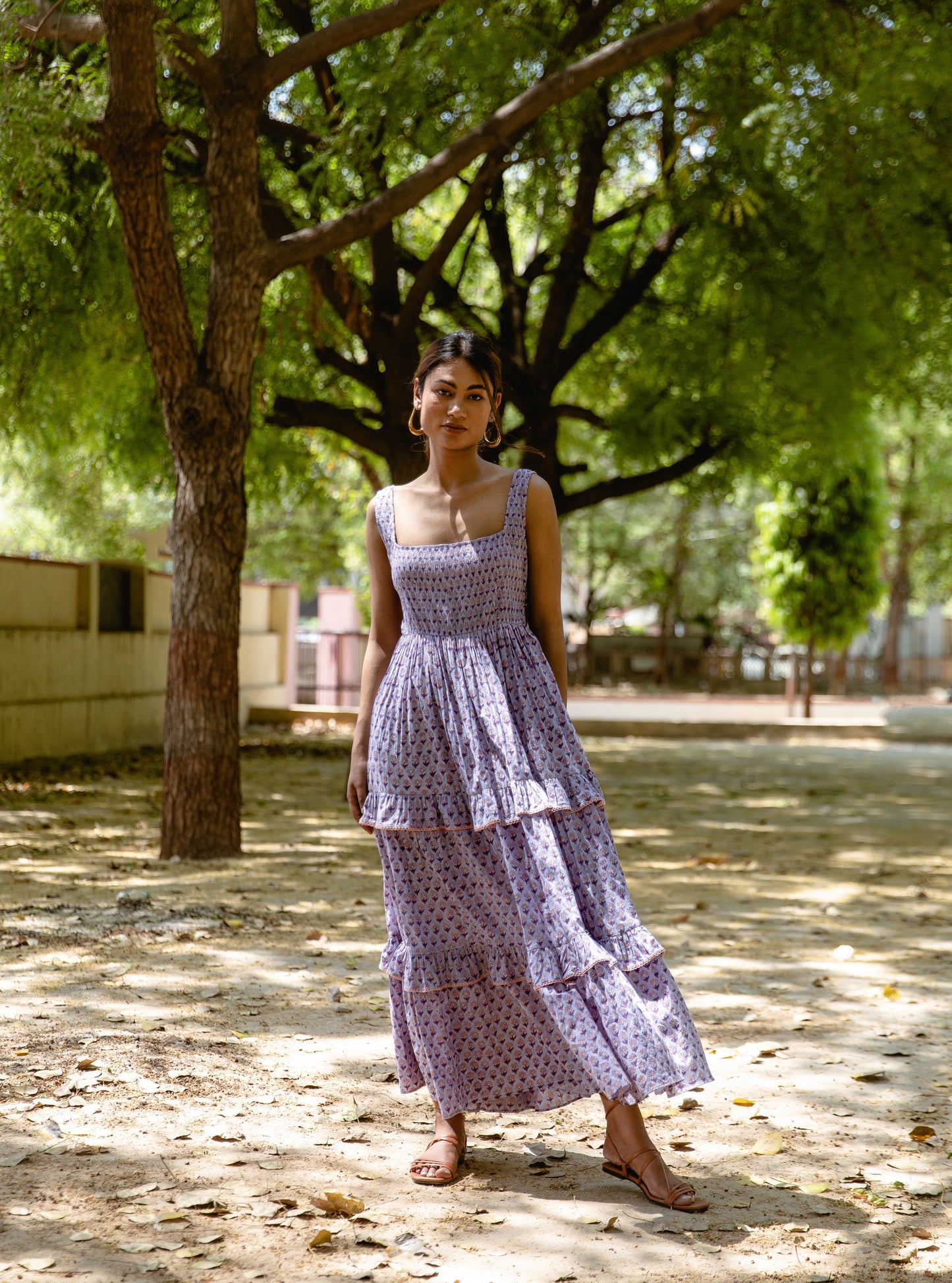 Lilac Printed 3 Tier Dress