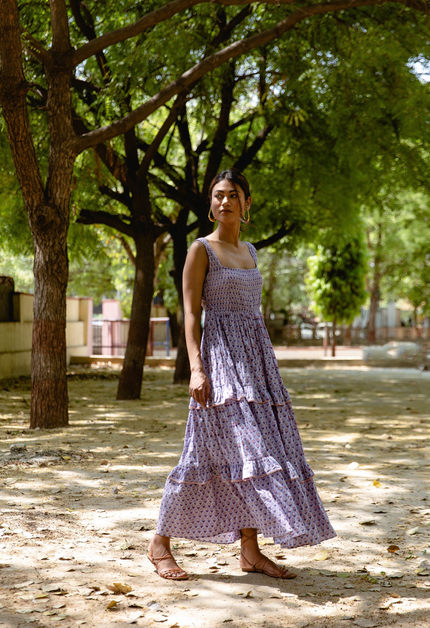 Lilac Printed 3 Tier Dress