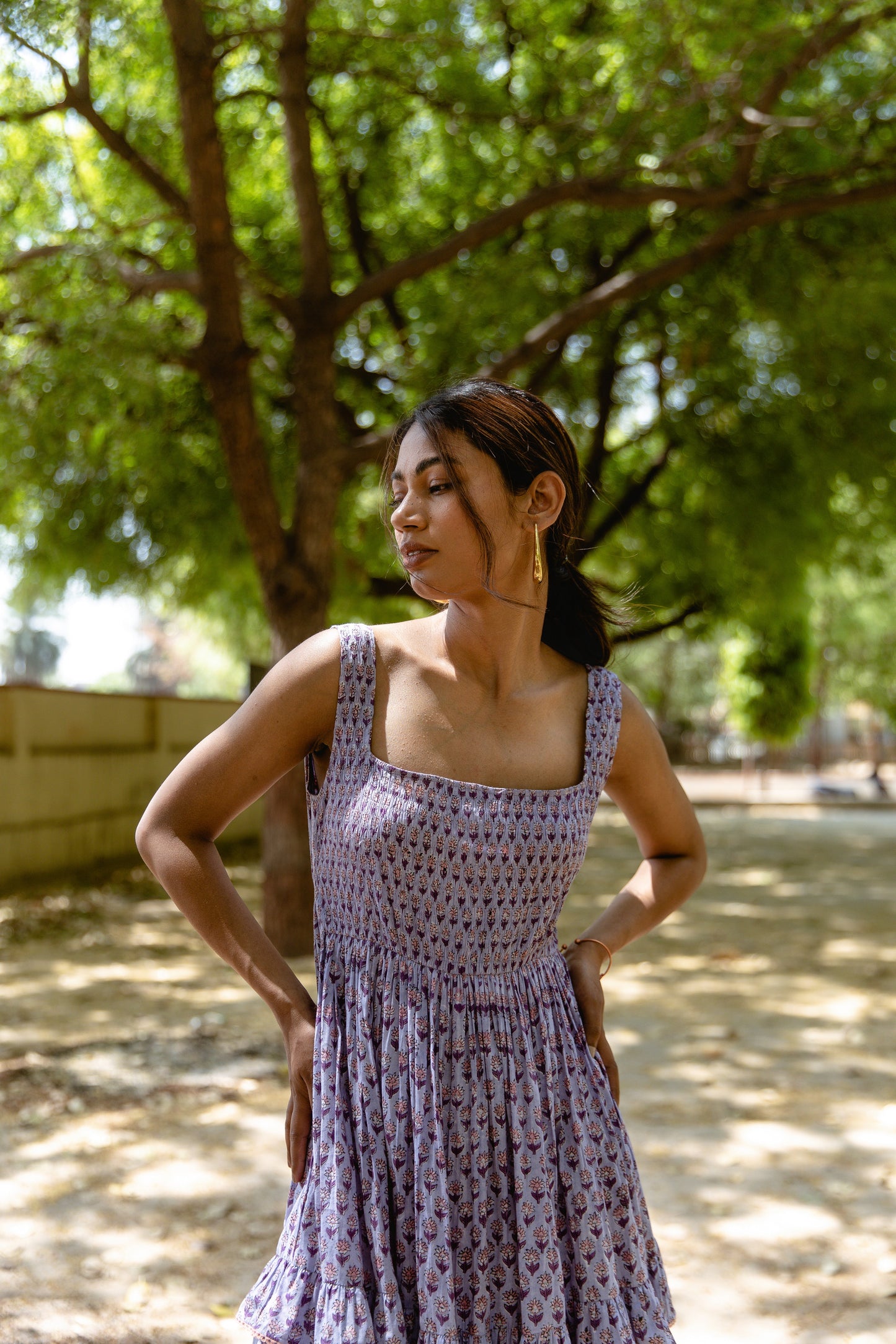 Lilac Printed 3 Tier Dress