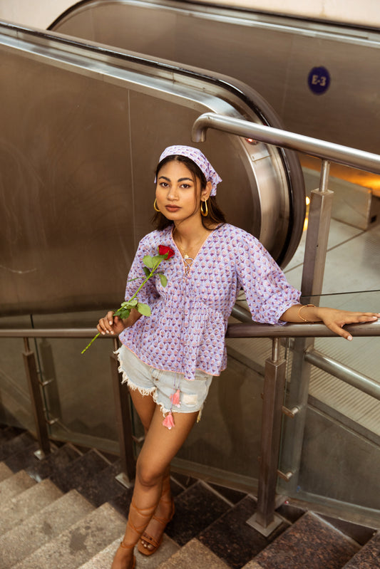 Purple Printed Peplum Top