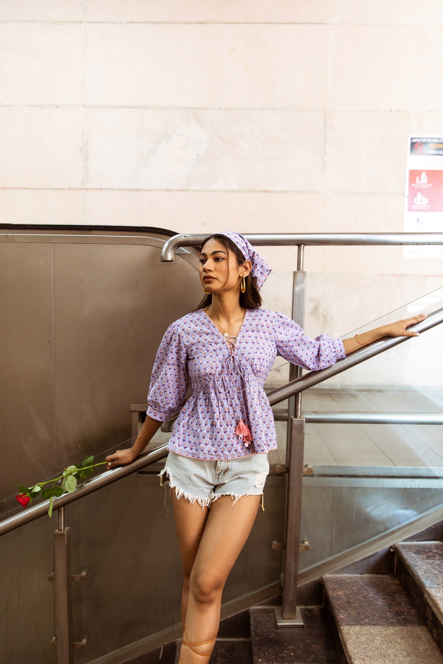 Purple Printed Peplum Top