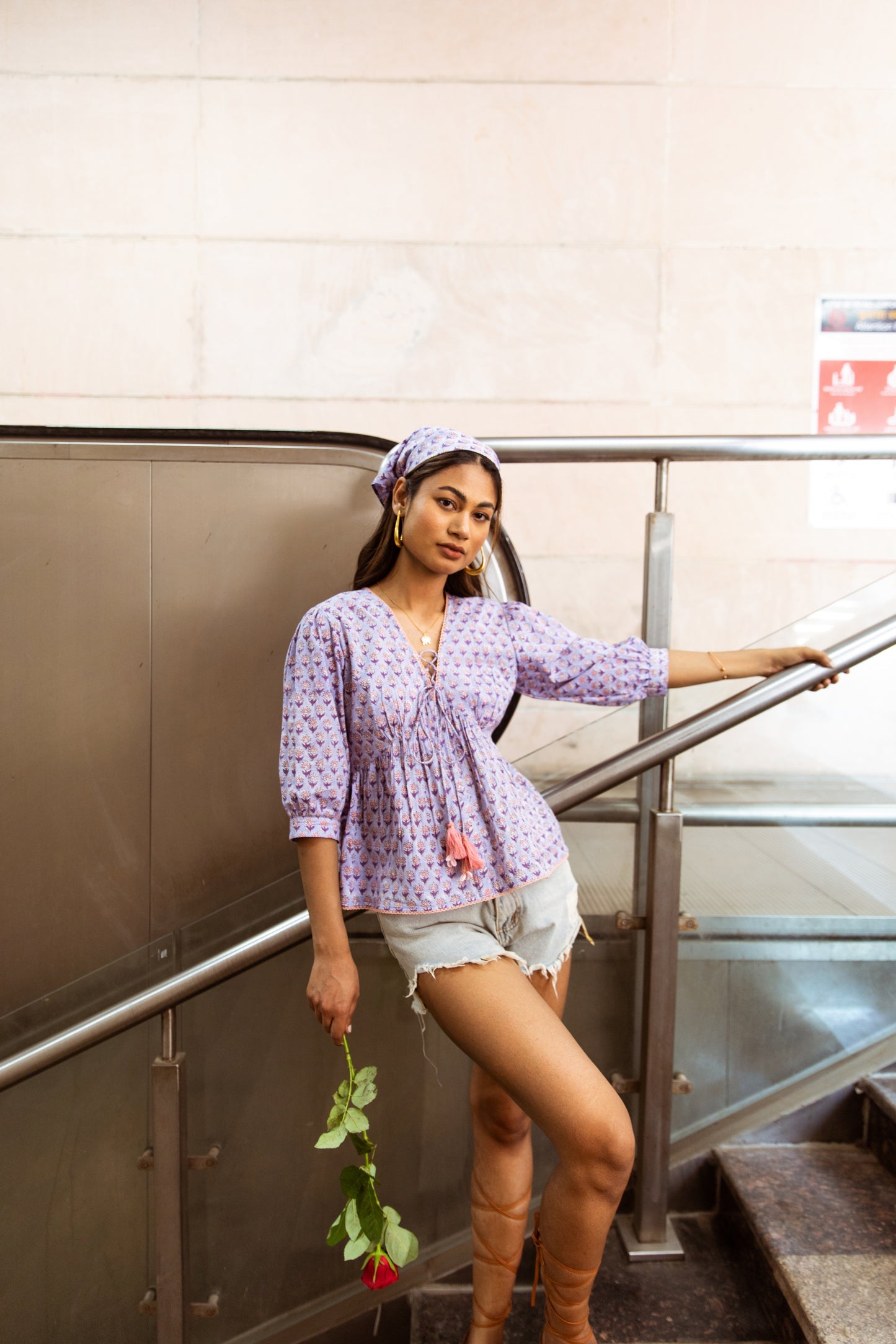 Purple Printed Peplum Top