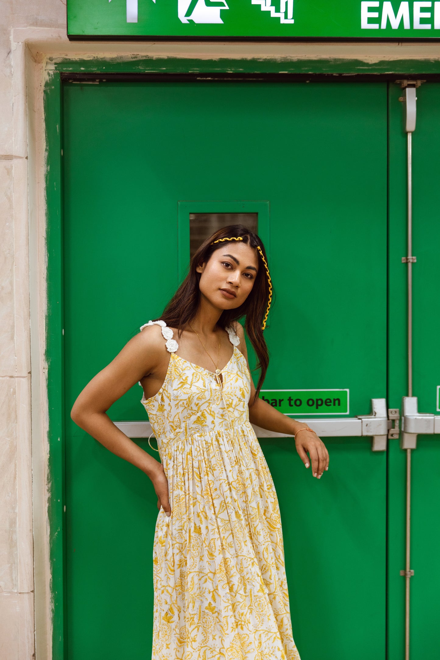 Yellow Gather Strappy Dress