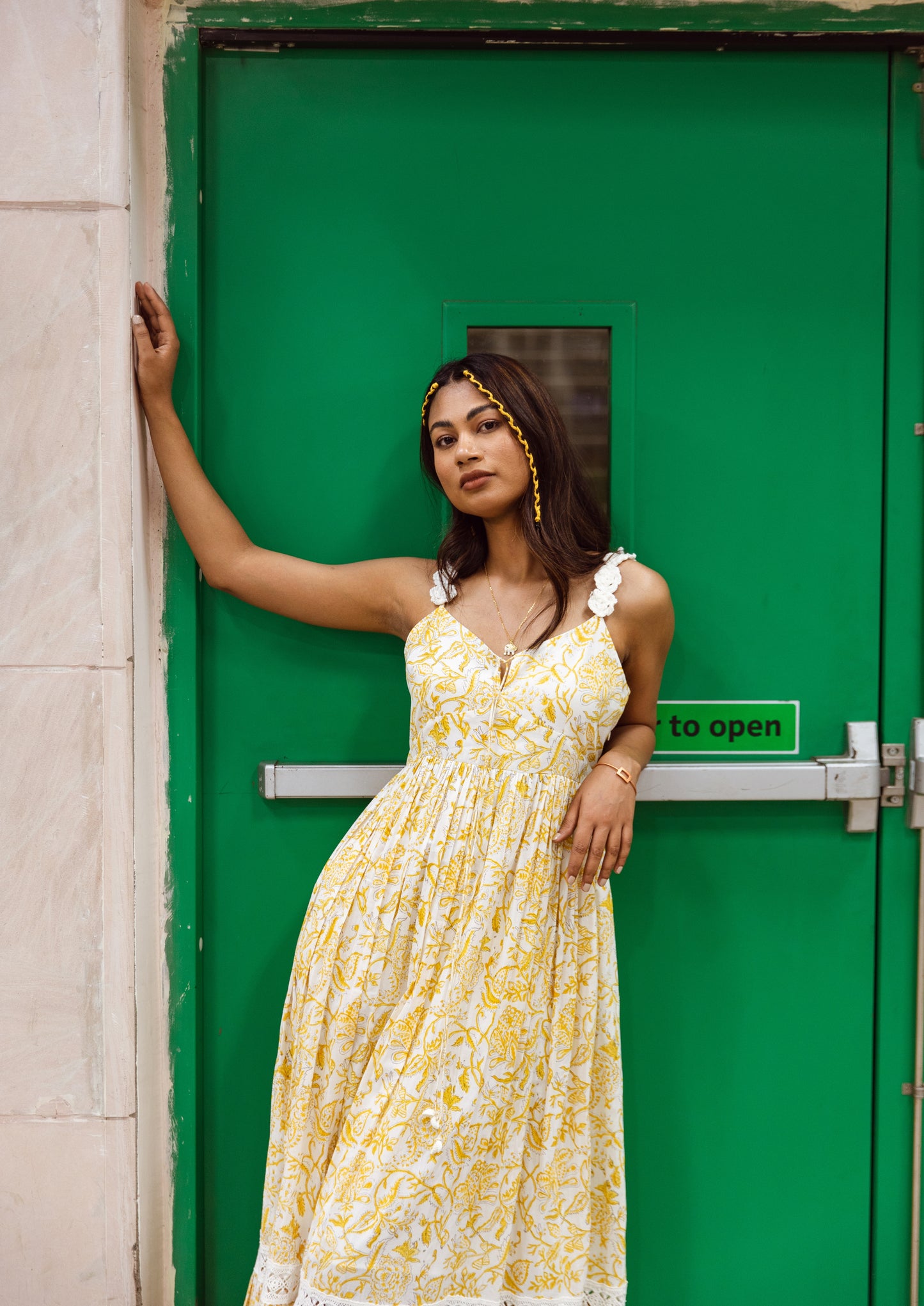 Yellow Gather Strappy Dress