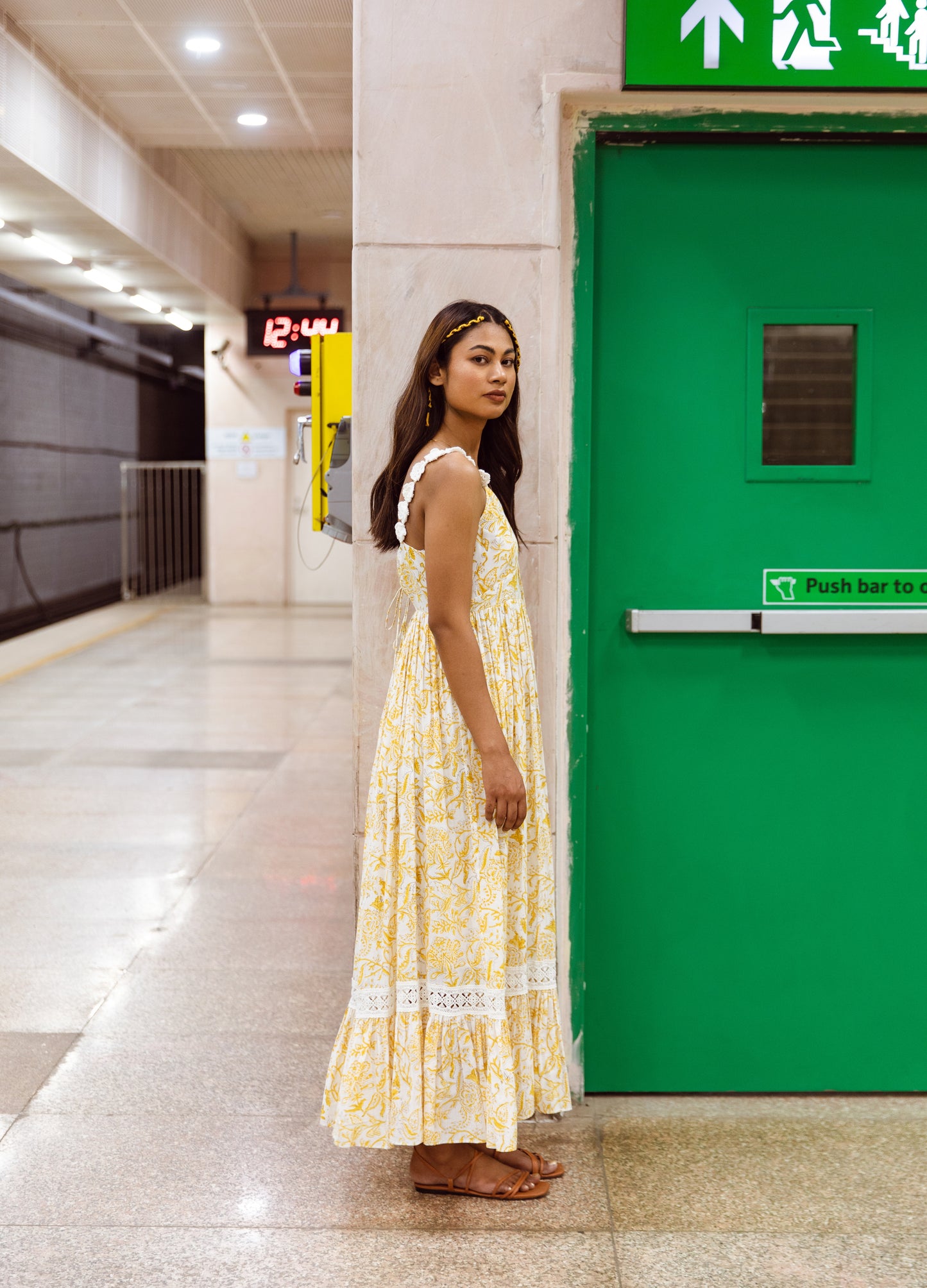 Yellow Gather Strappy Dress