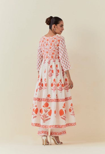 Floral Hand Block Printed Anarkali With Doriya Dupatta And Bottoms