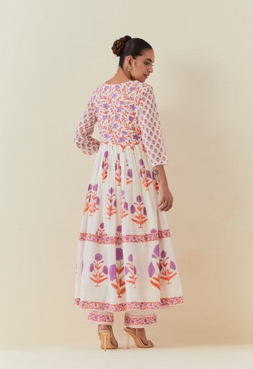 Floral Hand Block Printed Anarkali With Doriya Dupatta And Bottoms